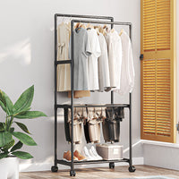Multifunctional Garment Rack with Shoe Storage and Hat Organizer, Foldable Clothes Drying Rack for Bedroom