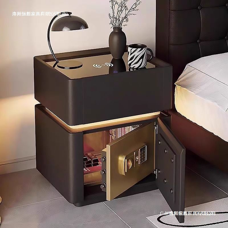 Smart Nightstand with Integrated Safe, Modern Bedroom Storage Cabinet and Side Table