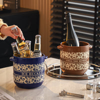 Vintage Ceramic Double-Handle Ice Bucket for Wine and Beer, Large Capacity Insulated Chiller for Parties