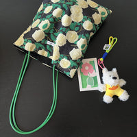 Vintage White Rose Print Canvas Shoulder Bag with PU Strap, Reversible Design