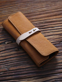 Genuine Leather Roll-Up Pencil Case / Tool Bag for Men & Women