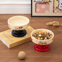 Korean Style Ceramic Elevated Pet Bowl for Cats and Small Dogs, Anti-Black Chin Design