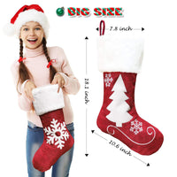 Christmas Stockings with Embroidered Reindeer and Snowflake Designs, Red and White Holiday Gift Bags