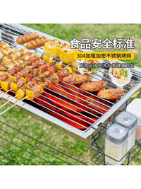 Foldable Stainless Steel BBQ Grill for Home and Outdoor Use, Thickened High-Temperature Charcoal Grill with Grilling Net and Baking Pan