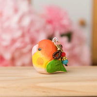 Hand-Carved Wooden Chubby Bird Figurine Keychain & Desktop Decor