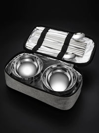 Portable 304 Stainless Steel Bowl and Cutlery Set for Travel, Outdoor, Kids, and Students