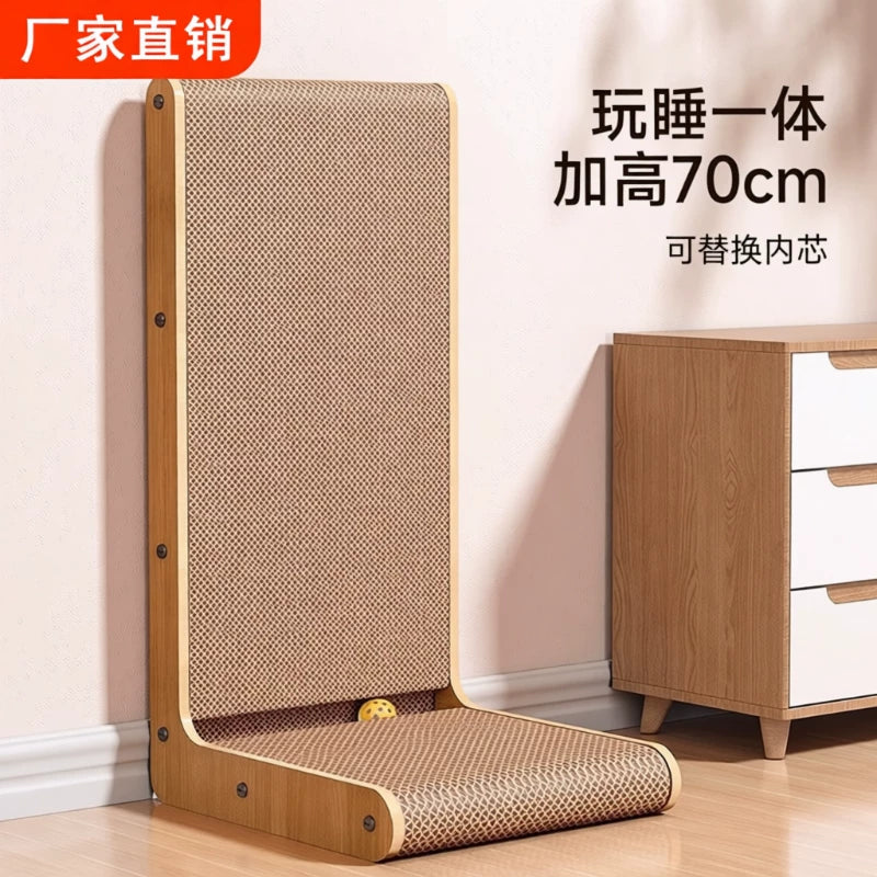 L-Shaped Cat Scratching Board with Catnip - Durable Corrugated Cardboard Scratcher for Cats