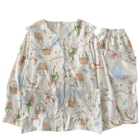 Women's Cloud Cotton Pajama Set with Lamb Embroidery, Long Sleeve Doll Collar Loungewear