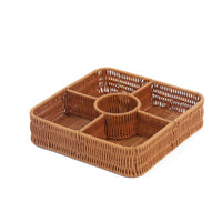 Handwoven Rattan-Style Divided Snack and Nut Serving Basket with Lid