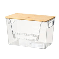 Stackable Clear Plastic Storage Bins with Bamboo Lids and Card Slots for Home Organization