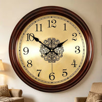 Chinese Style Solid Wood Wall Clock Silent Quartz Movement for Living Room Bedroom Decor