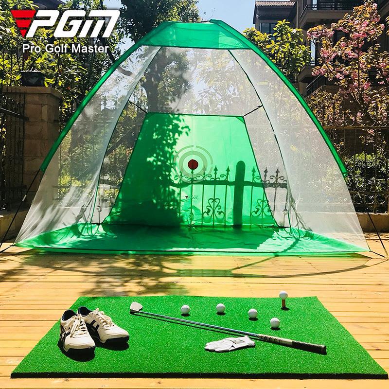 PGM Indoor Golf Practice Net with Chipping Hole, Driving Cage & Hitting Mat Set
