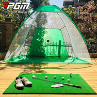 PGM Indoor Golf Practice Net with Chipping Hole, Driving Cage & Hitting Mat Set