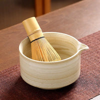 Japanese Wabi-Sabi Ceramic Matcha Bowl with Spout and Whisk Set, Handmade Tea Ceremony Tool & Salad Bowl