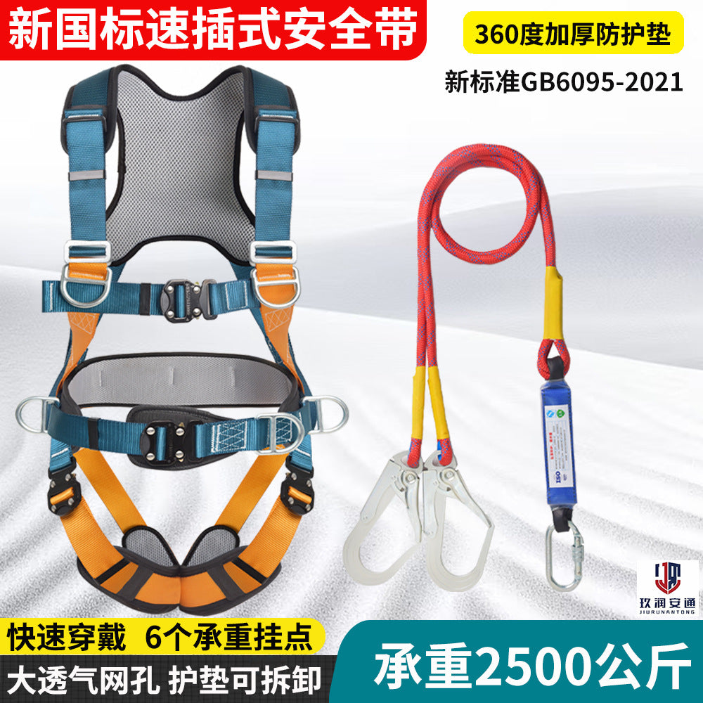 Full Body 5-Point Quick-Connect Safety Harness with Double Hooks for Fall Protection