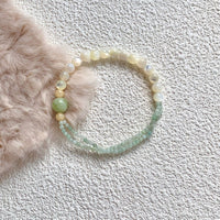 Soft Light Original Design White Mother-of-Pearl Enamel Natural Double-Layer Bracelet with Prehnite and Trochus Beads