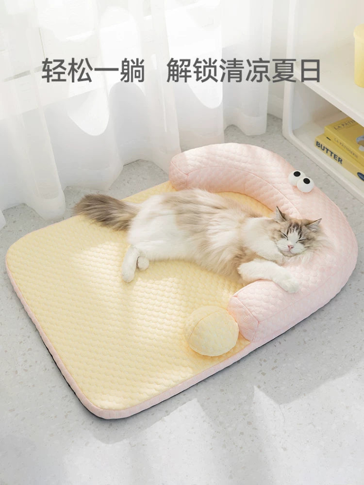 Cat Cooling Bed Mat for Summer, Pet Sleeping Nest with Ice Pad, Four Seasons Universal