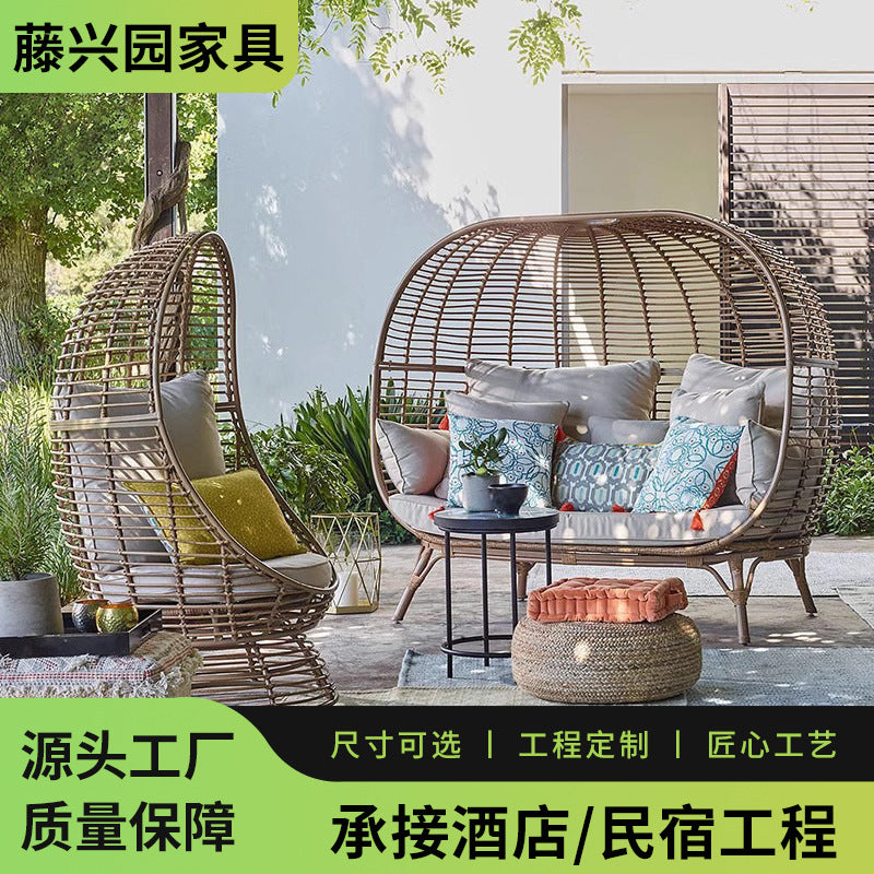 Outdoor Rattan Swing Chair Bird's Nest Hanging Basket for Balcony Garden Patio