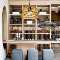 Handwoven Rattan Lampshade for Pendant Light, American Style Decorative Shade for Teahouse Study