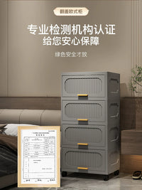 Thickened Plastic Storage Cabinet with Flip-Top Lid and Wheels for Living Room Bedroom Snacks Cosmetics