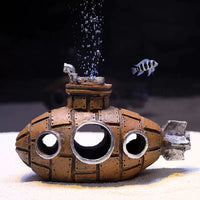 Underwater Submarine Wreck Aquarium Decoration with Oxygen Pump, Fish & Shrimp Shelter Cave