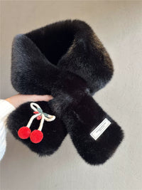 Japanese Style Cherry Plush Cross Scarf for Winter, Thickened Warm Neck Protection