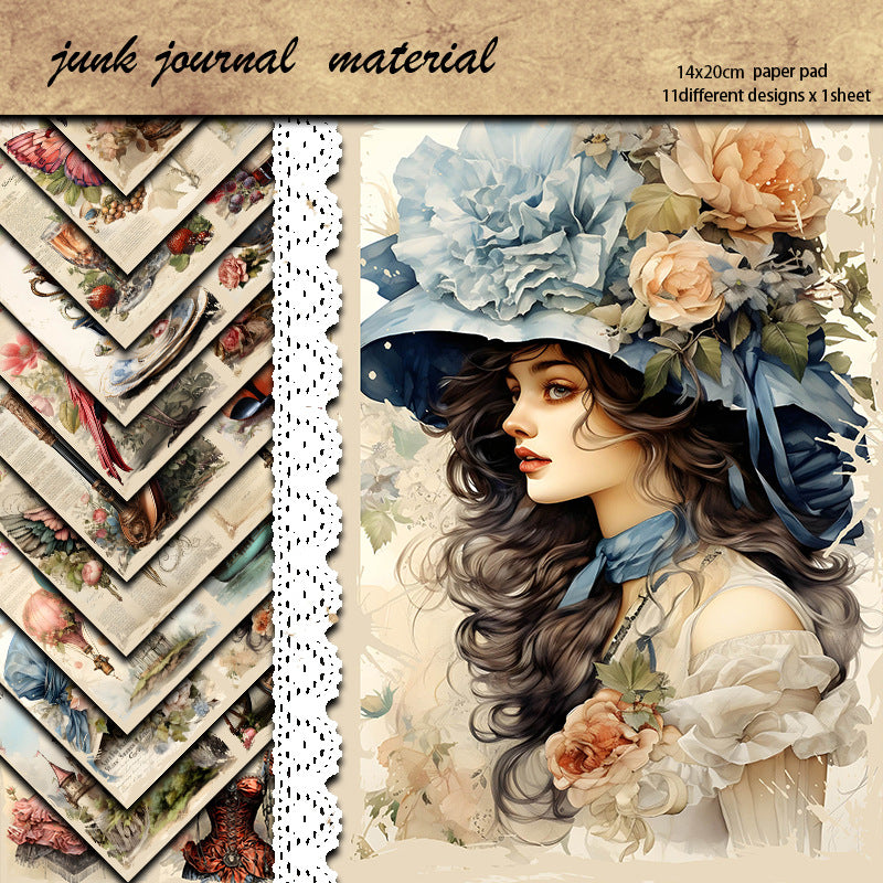 European Vintage Castle & Butterfly Theme Decorative Paper Set for Scrapbooking (11 Sheets)