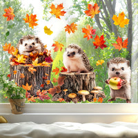 Thanksgiving Hedgehog Static Cling Window Decal for Shop Window Decoration, Removable Glass Sticker