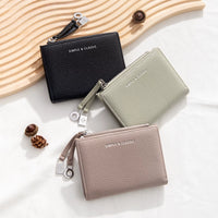 Korean Style Lychee Pattern PU Leather Short Bifold Wallet for Women