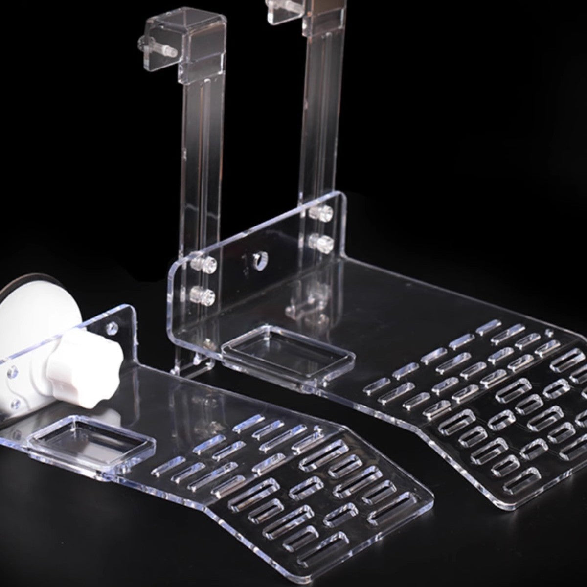Acrylic Suction Cup Turtle Basking Platform with Feeding Trough for Aquarium