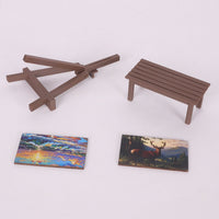 Miniature Dollhouse Painting Easel, Table, and Oil Painting Models