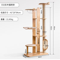 Solid Wood Cat Tree Condo with Scratching Board, Space-Saving Vertical Cat Tower for Indoor Cats