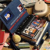 A7 Deep Sea Blue Denim Notebook Planner with Loose-Leaf Pages and Card Holder