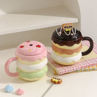 Cute Burger Ceramic Mug with Lid and Stirrer, Creative Student Water Cup, Company Gift