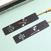 Chinese Style Rosewood Ebony Bookmark with Hand-Painted Bird and Floral Design, Ideal for Gifts and Souvenirs