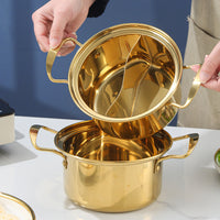 Individual Stainless Steel Hot Pot with Strainer or Divider, Commercial Grade Mini Shabu Shabu Pot