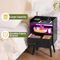 Smart Nightstand with Power Outlet, Modern Bedside Table with Storage