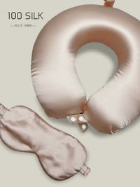 100% Mulberry Silk Travel Neck Pillow with Eye Mask Set