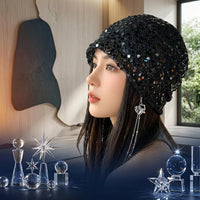 Japanese Style Hand-Knitted Sequin Hollow Breathable Beanie for Women