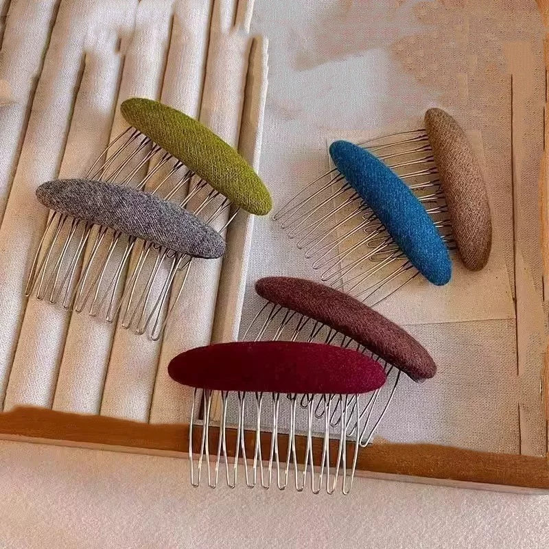 Vintage Wool Felt Hair Comb Clip for Women, Anti-slip Hairpin for Bangs and Side Hair Styling