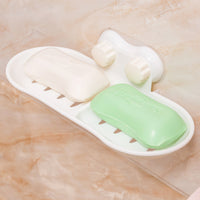 Wall-Mounted Soap Dish, Punch-Free, Oval Design, Suction Cup/Adhesive Soap Holder for Bathroom