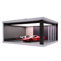 1:18 Scale Model Car Display Case with LED Lighting and Parking Garage Scene