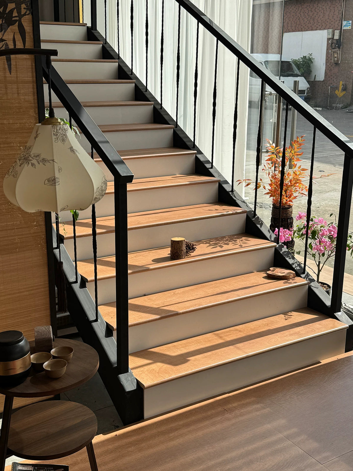 Marble Wood Grain Stair Treads Non-Slip Matte Porcelain Tiles for Outdoor Villas