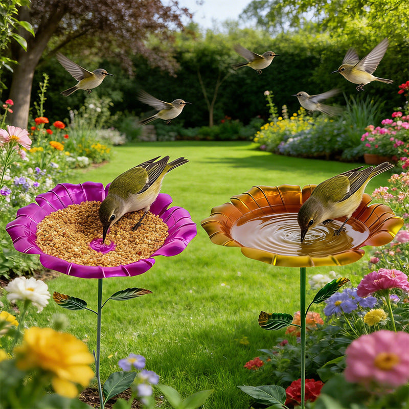 Iron Art Flower Hummingbird Feeder for Outdoor Garden Patio