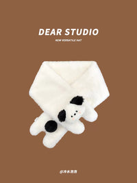Japanese Cartoon Dog Plush Cross Scarf for Women, Autumn/Winter Warm Couple Scarf