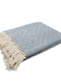 LiDeco Indian Imported Blue Diamond Pattern Cotton Throw Blanket for Office and Home
