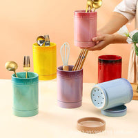 European Style Rainbow Ceramic Chopstick Holder with Drainer
