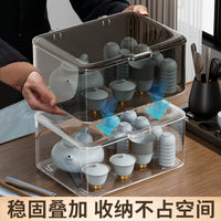 Stackable Acrylic Tea Set Storage Box with Lid, Dustproof Transparent Large Capacity Organizer for Teacups and Tableware