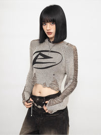 Women's Distressed Knit Pullover Sweater, American Retro Style