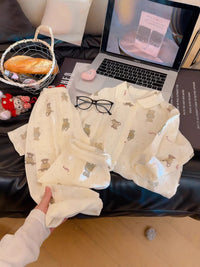 Kids' Pure Cotton Gauze Pajama Set with Doll Collar - Sausage Dog Print